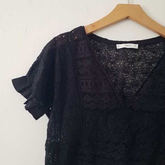 Mango Suit Black Lace Overlay Top S MNG - Picture 3 of 5